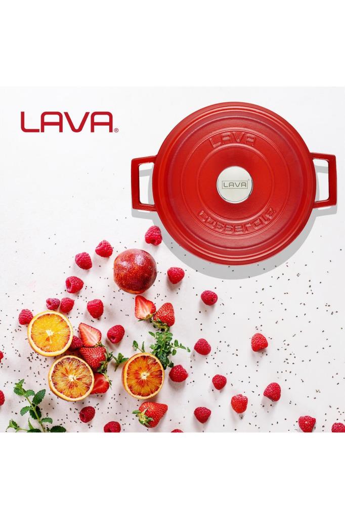 Lava Döküm Trendy Kapak Yuvarlak Kırmızı Tencere 28 Cm