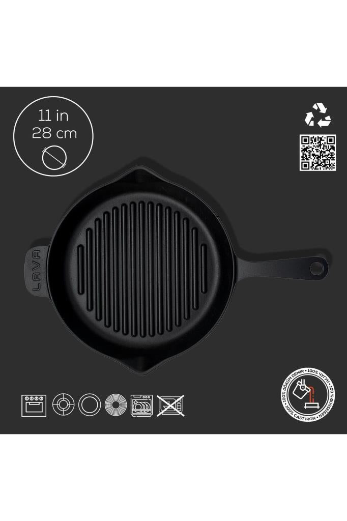 Lava Round One-Piece Handle 28 cm Cast Iron Frying Pan Outlet