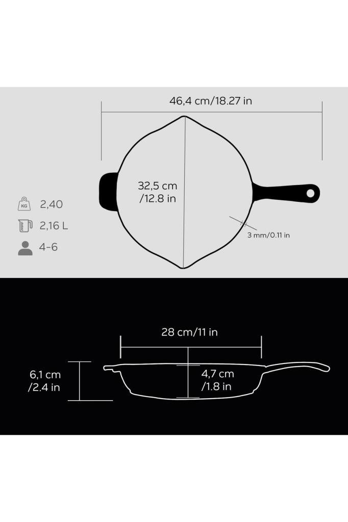 Lava Round One-Piece Handle 28 cm Cast Iron Frying Pan Outlet