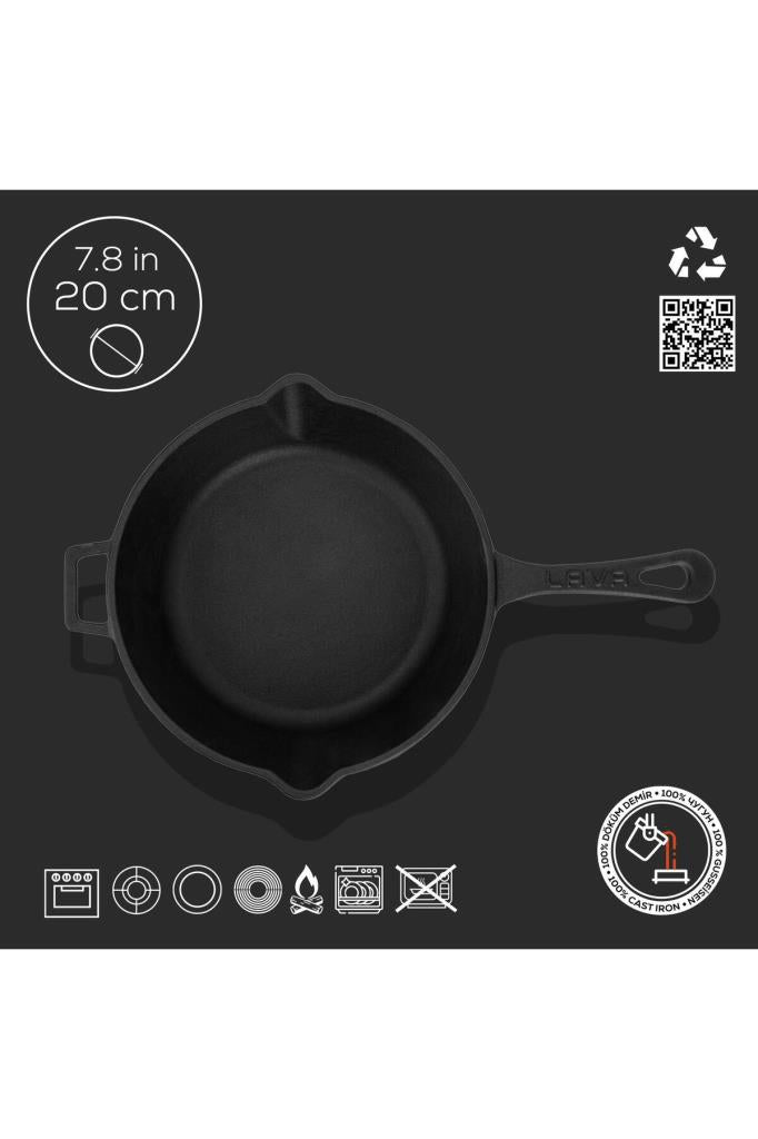 Lava Döküm Yuvarlak Kızartma Tavası Döküm Demir Yekpare Saplı. Çap(Ø)24cm Teşhir