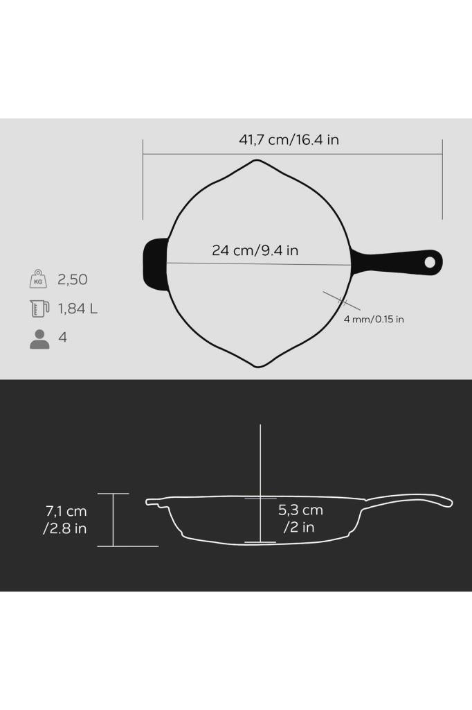 Lava Döküm Yuvarlak Kızartma Tavası Döküm Demir Yekpare Saplı. Çap(Ø)24cm Teşhir