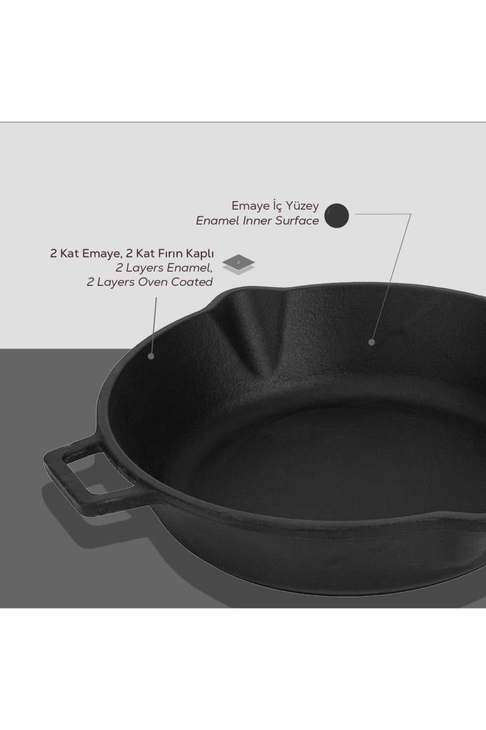 Lava Döküm Yuvarlak Kızartma Tavası Döküm Demir Yekpare Saplı. Çap(Ø)24cm Teşhir