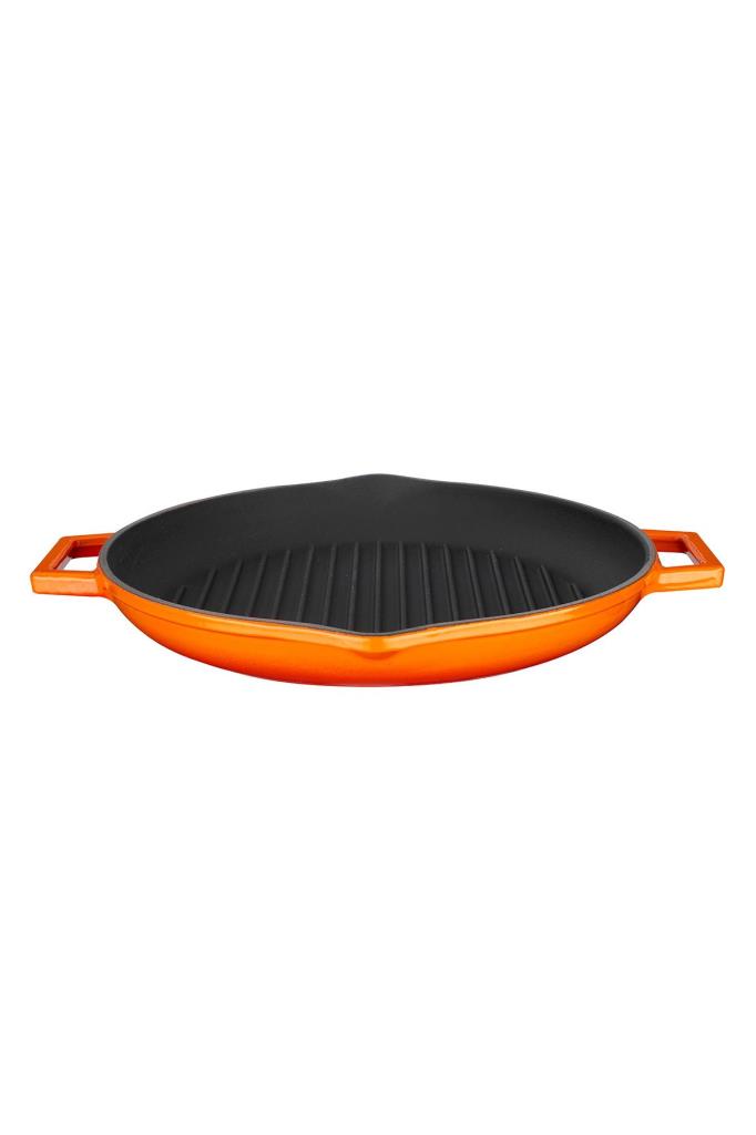 Lava Yekpare Çift Kulplu Turuncu Yuvarlak Döküm Izgara Tava 30 cm