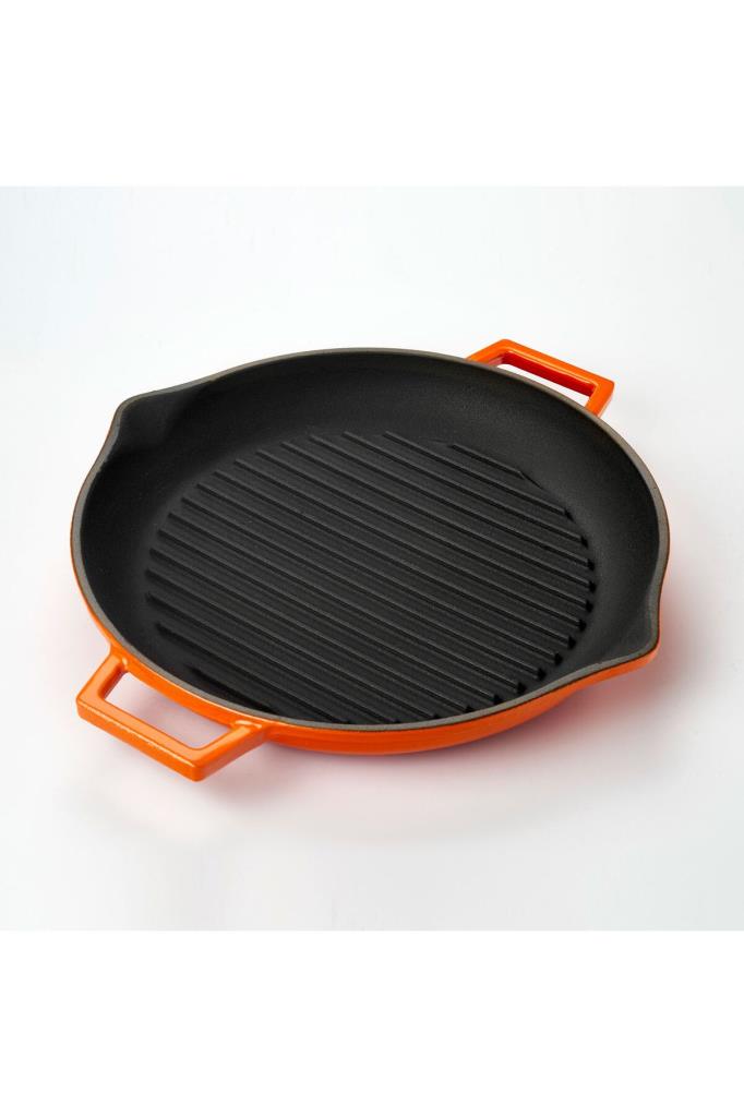 Lava Yekpare Çift Kulplu Turuncu Yuvarlak Döküm Izgara Tava 30 cm