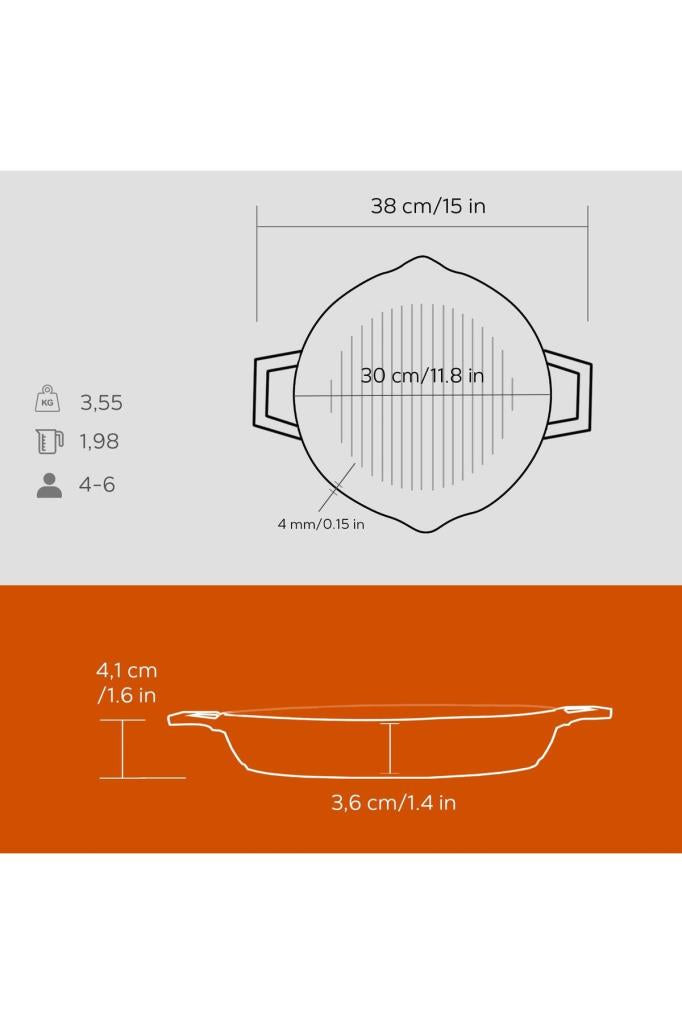 Lava Yekpare Çift Kulplu Turuncu Yuvarlak Döküm Izgara Tava 30 cm