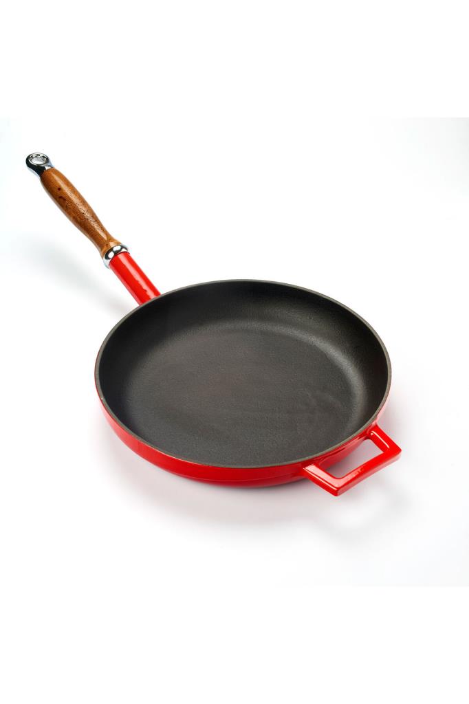 Lava Döküm Yuvarlak Kızartma Tavası Döküm Demir Ve Ahşap Saplı Çap(Ø)28cm. Teşhir