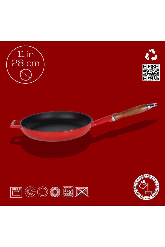 Lava Döküm Yuvarlak Kızartma Tavası Döküm Demir Ve Ahşap Saplı Çap(Ø)28cm. Teşhir