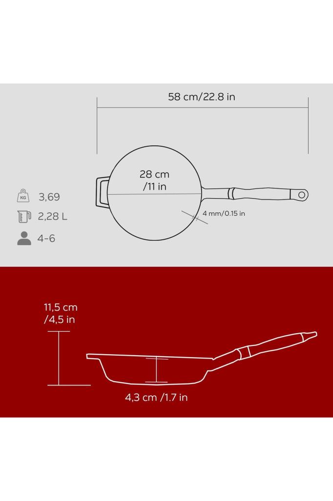 Lava Döküm Yuvarlak Kızartma Tavası Döküm Demir Ve Ahşap Saplı Çap(Ø)28cm. Teşhir