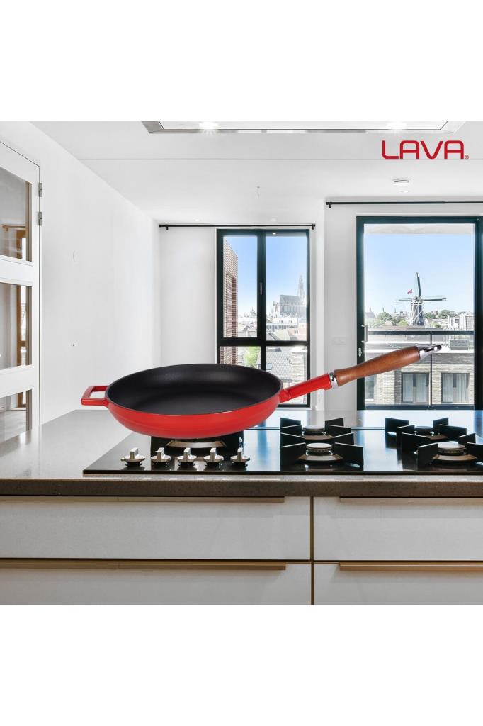 Lava Döküm Yuvarlak Kızartma Tavası Döküm Demir Ve Ahşap Saplı Çap(Ø)28cm. Teşhir