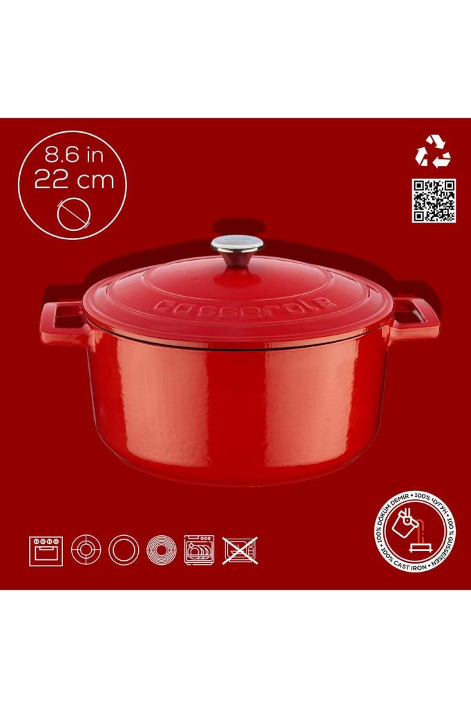 Lava Folk Yuvarlak Kırmızı 22 cm Derin Döküm Tencere