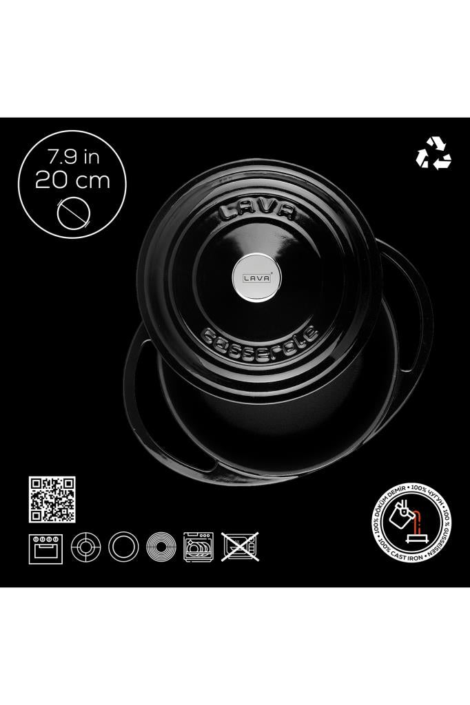 Lava Heritage Yuvarlak Siyah 20 cm Döküm Tencere