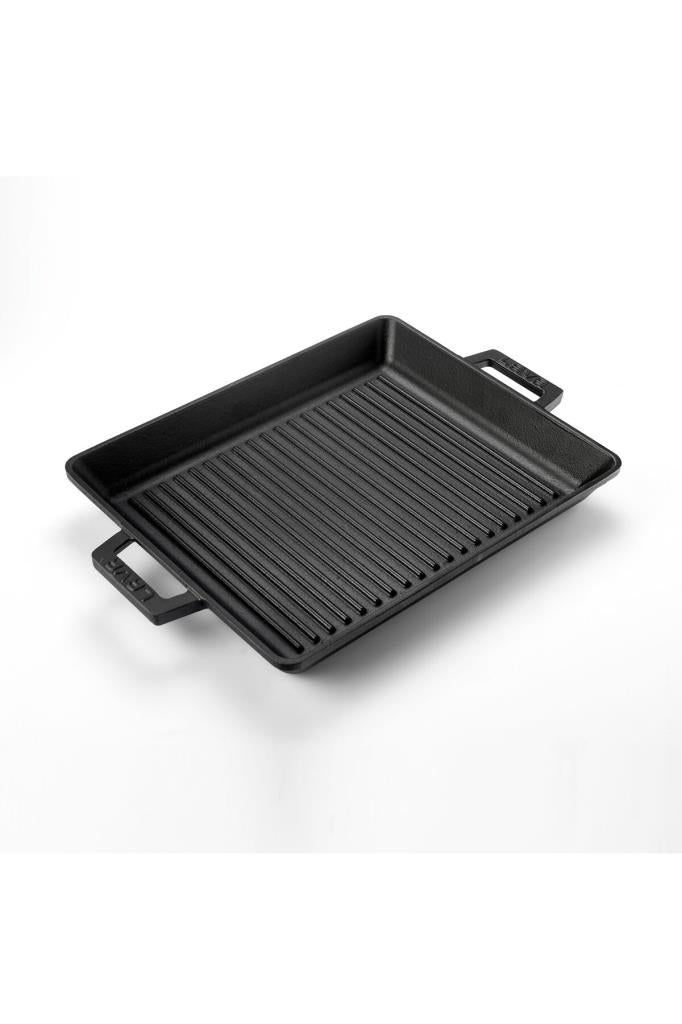 Lava Siyah Yekpare Çift Kulplu Dikdörtgen 26x32 cm Döküm Izgara Tava Teşhir