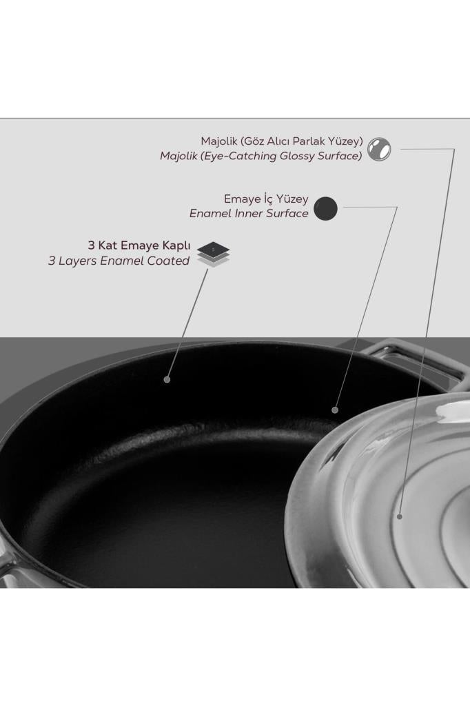Lava Premium Majolica Grey 24 cm Multi-purpose Shallow Cast Iron Casserole Display