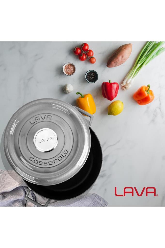 Lava Premium Majolica Grey 24 cm Multi-purpose Shallow Cast Iron Casserole Display
