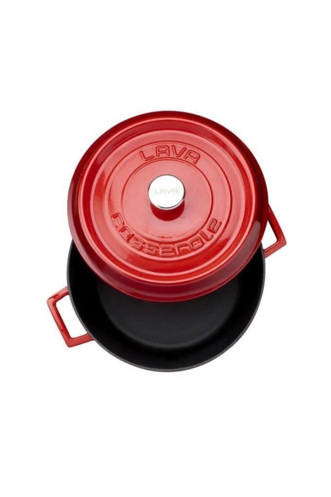 Lava Trendy Kırmızı Yuvarlak 28 cm Derin Döküm Tencere Teşhir