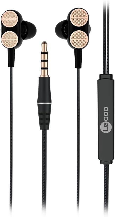 Lecoo EH102 Kablolu 3.5mm Jacklı Mikrofonlu Kulak İçi Kulaklık - Çift Sürücülü, Sağlam Kablo Yapısı, Spor, İş, Oyun için, Evrensel Uyum, Dahili HD Net Ses, Dual Driver Mikrofon Siyah Outlet