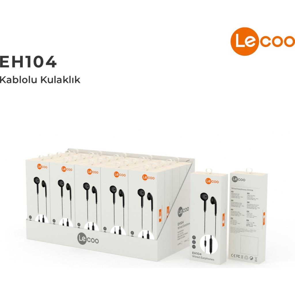 Lecoo EH104 Kablolu 3.5mm Jacklı Kulak İçi Mikrofonlu Kulaklık Siyah