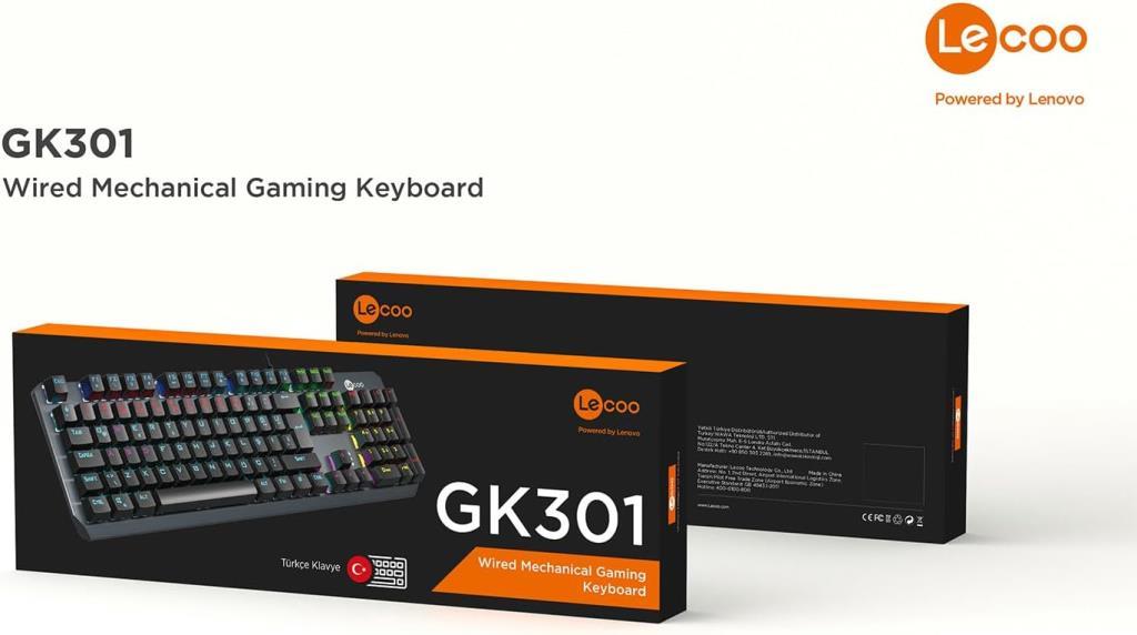 Lenovo Lecoo GK301 RGB Red Switch Kablolu Mekanik Oyuncu Klavyesi Teşhir