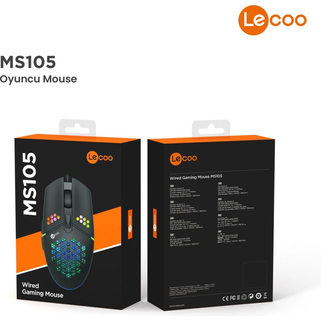 Lenovo Lecoo MS105 RGB Ergonomik Optik Kablolu Oyuncu Mouse