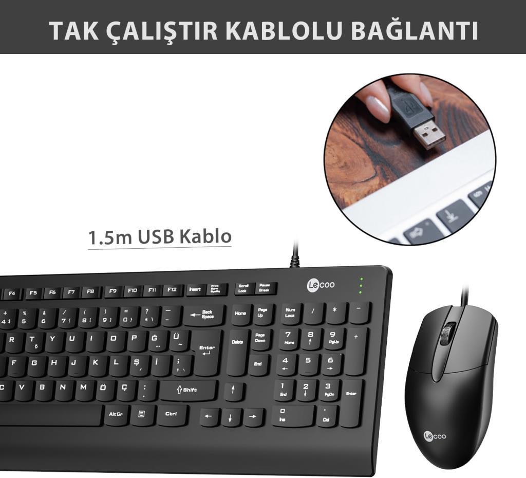 Lenovo Lecoo CM103 Kablolu Klavye Mouse Seti Outlet