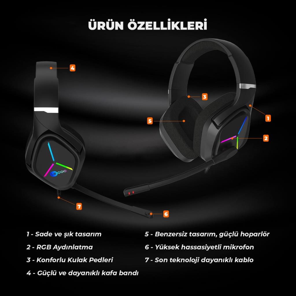 Lenovo Lecoo HT406 RGB 3.5mm/USB Kablolu Kulak Üstü Oyuncu Kulaklığı