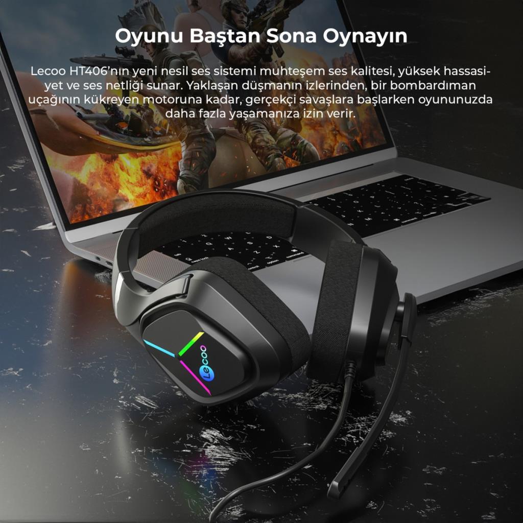 Lenovo Lecoo HT406 RGB 3.5mm/USB Kablolu Kulak Üstü Oyuncu Kulaklığı