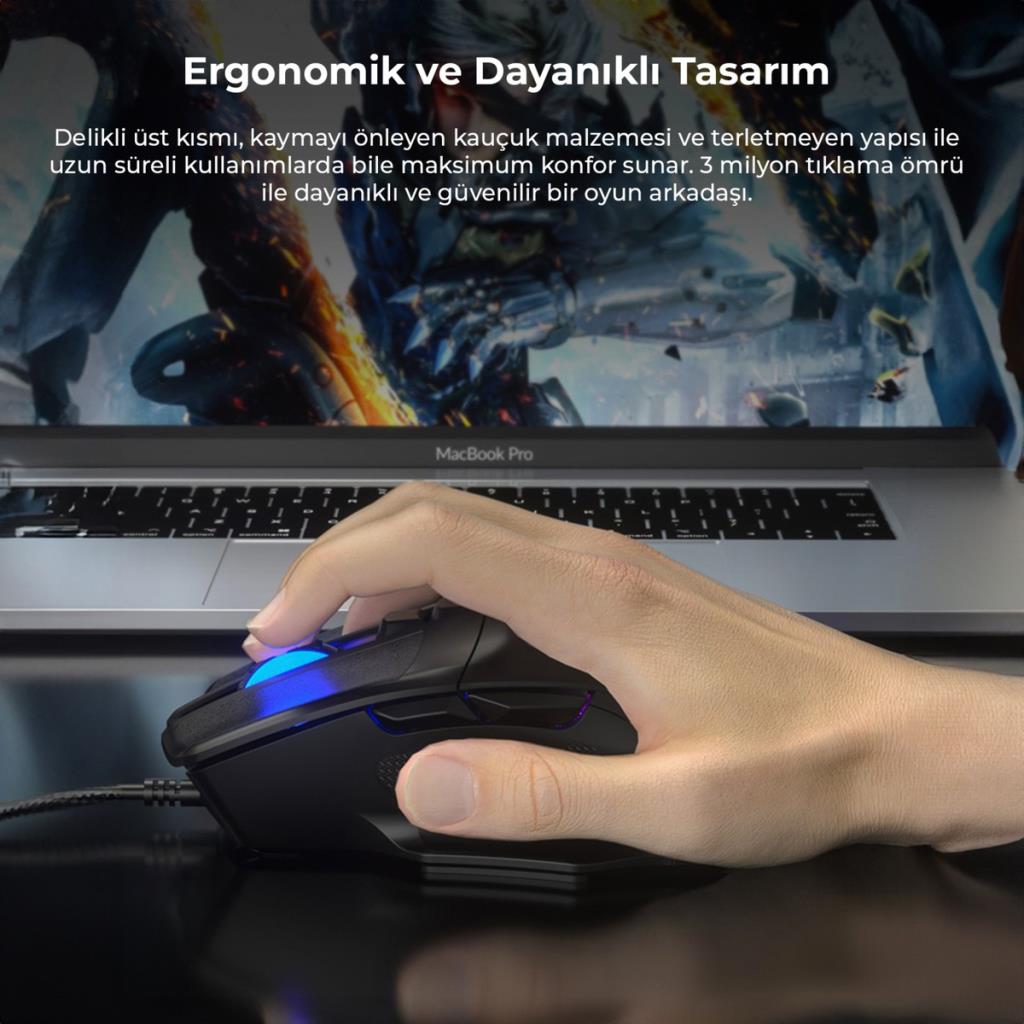 Lenovo Lecoo MS107 RGB Ergonomik Optik Kablolu Oyuncu Mouse - Teşhir