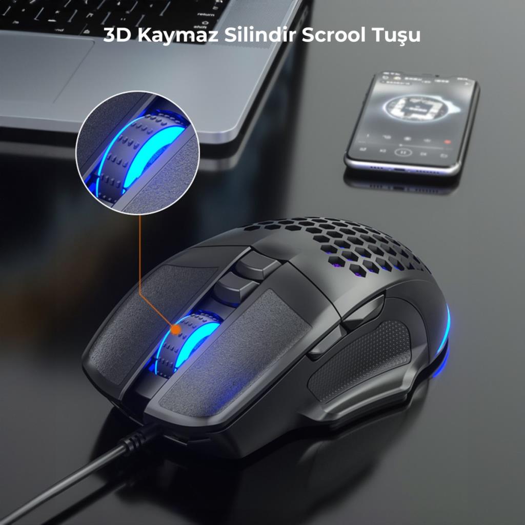 Lenovo Lecoo MS107 RGB Ergonomik Optik Kablolu Oyuncu Mouse - Teşhir