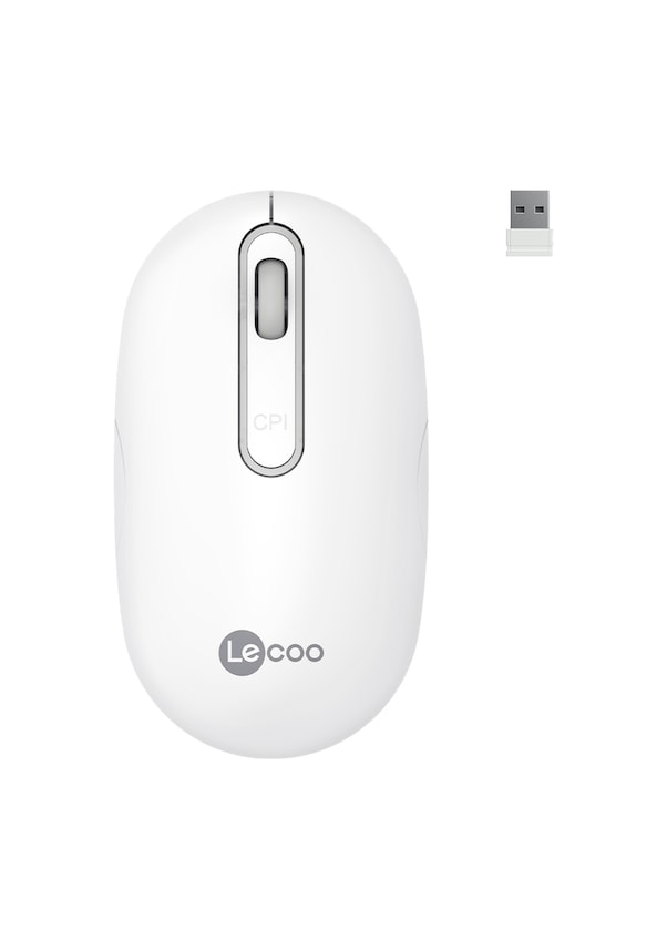 Lenovo Lecoo WS207 Beyaz Şarjlı Ergonomik Optik Kablosuz Mouse - TESHİR