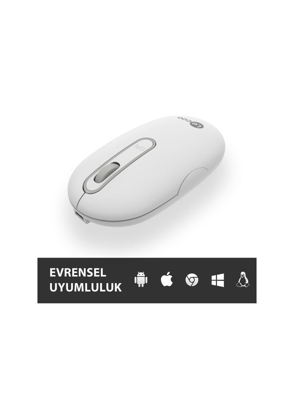 Lenovo Lecoo WS207 Beyaz Şarjlı Ergonomik Optik Kablosuz Mouse - TESHİR