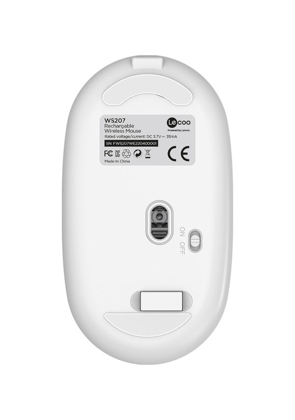 Lenovo Lecoo WS207 Beyaz Şarjlı Ergonomik Optik Kablosuz Mouse - TESHİR