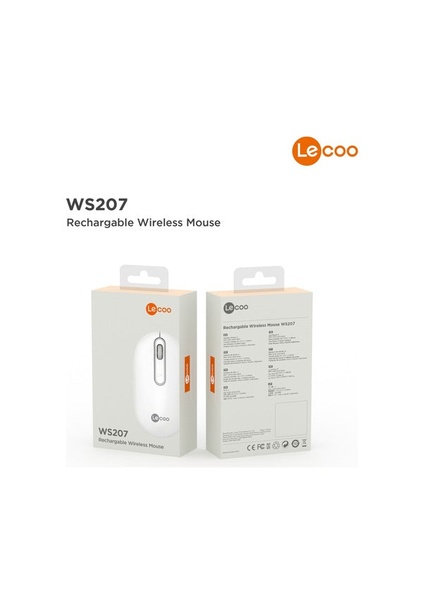 Lenovo Lecoo WS207 Beyaz Şarjlı Ergonomik Optik Kablosuz Mouse - TESHİR