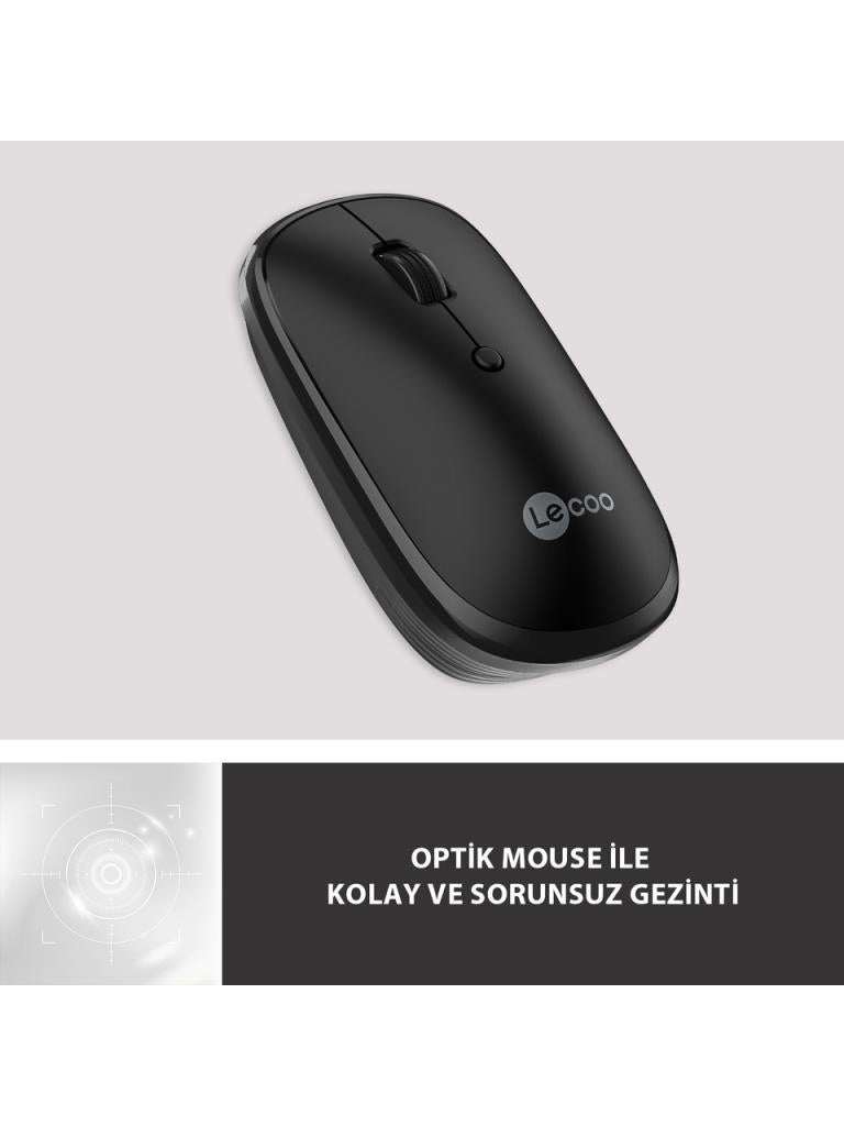 Lenovo Lecoo WS209 Siyah Şarjlı Sessiz Ergonomik Optik Kablosuz Mouse Teşhir