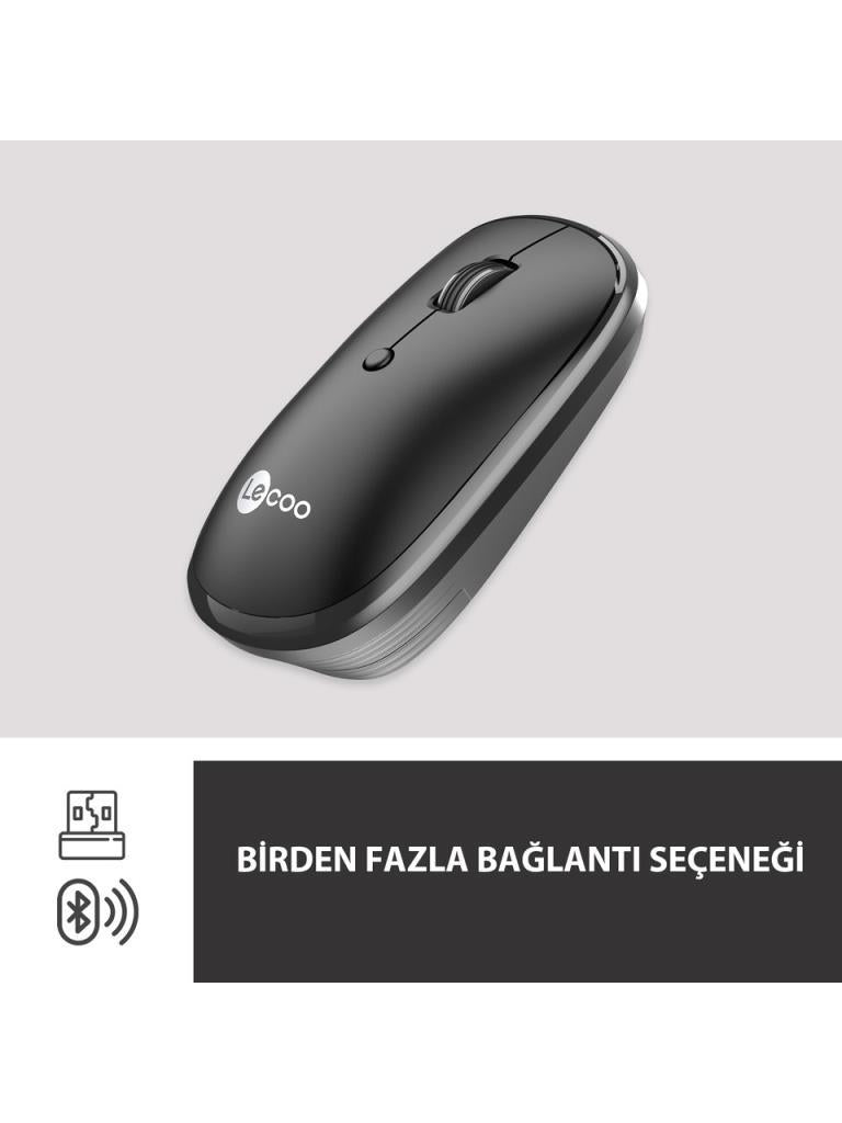 Lenovo Lecoo WS209 Siyah Şarjlı Sessiz Ergonomik Optik Kablosuz Mouse Teşhir