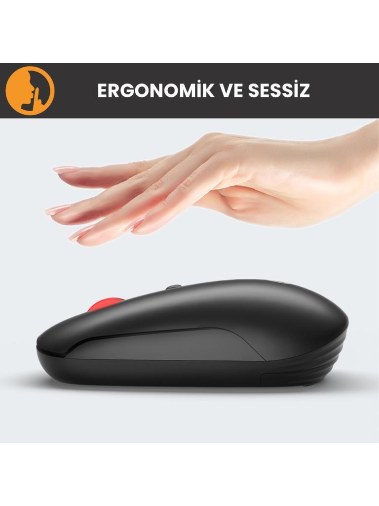 Lenovo lecoo WS211 Siyah Şarjlı Sessiz Ergonomik Optik Kablosuz Mouse Teşhir