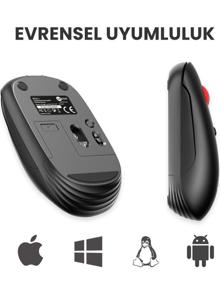 Lenovo lecoo WS211 Siyah Şarjlı Sessiz Ergonomik Optik Kablosuz Mouse Teşhir