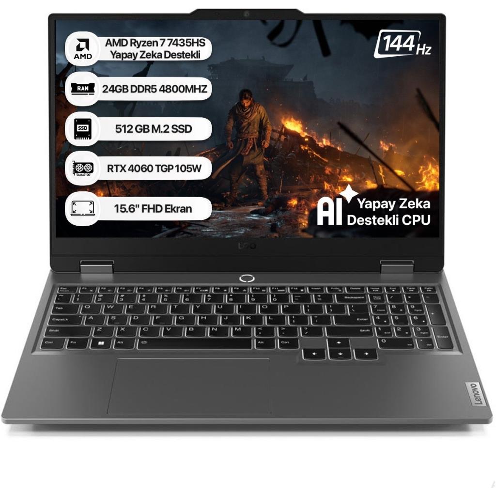 Lenovo LOQ 15ARP9 83JC00E7TR Ryzen 7 7435HS 24 GB 512 GB SSD RTX4060 15.6" Full HD Gaming Laptop - Outlet
