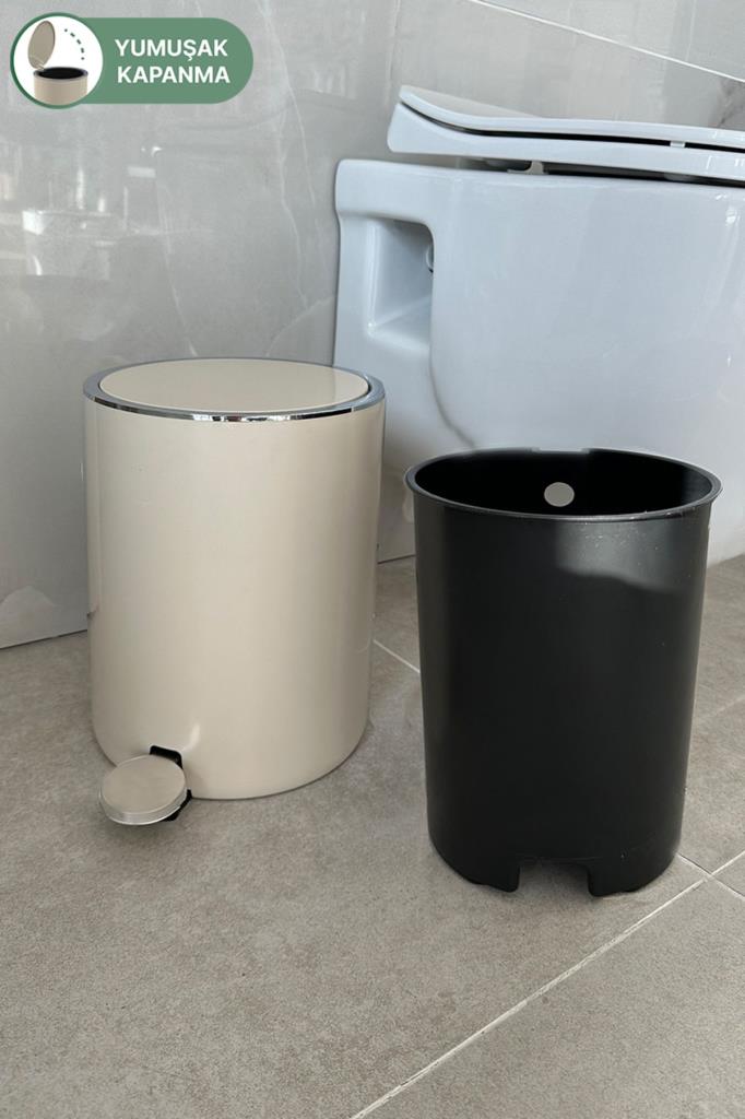 Prima Nova Lenox 5 Lt Pedallı Banyo Mutfak Ofis Çöp Kovası - Bej Outlet