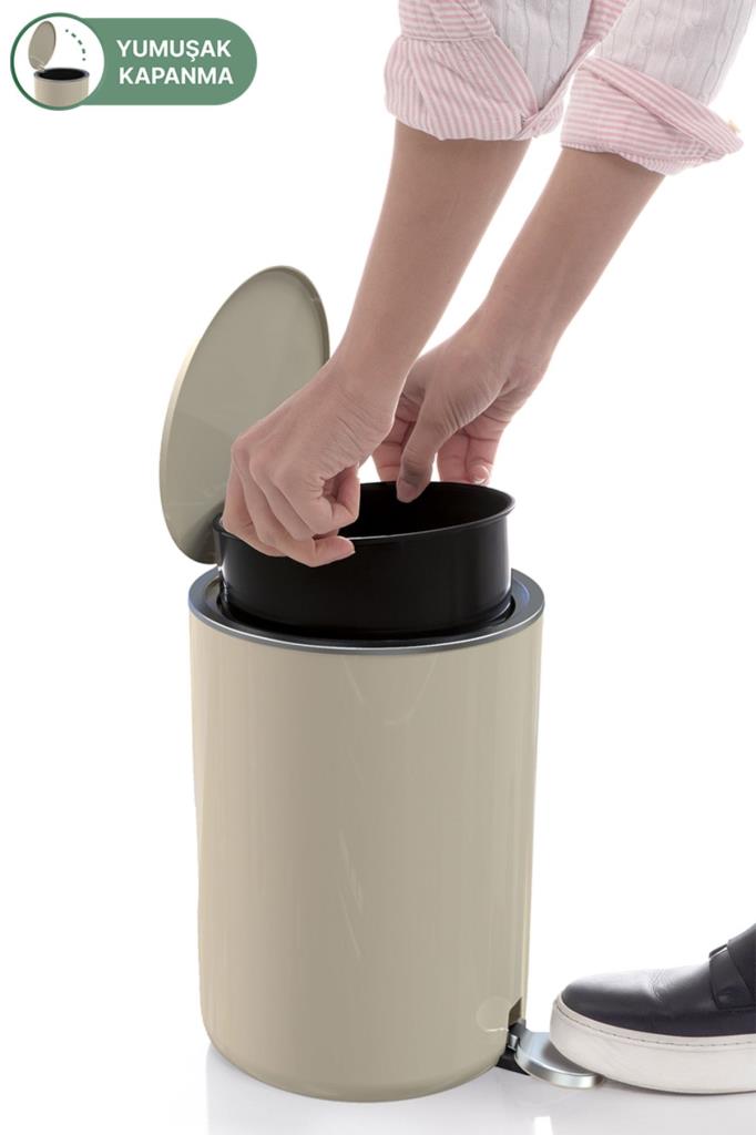 Prima Nova Lenox 5 Lt Pedallı Banyo Mutfak Ofis Çöp Kovası - Bej Outlet