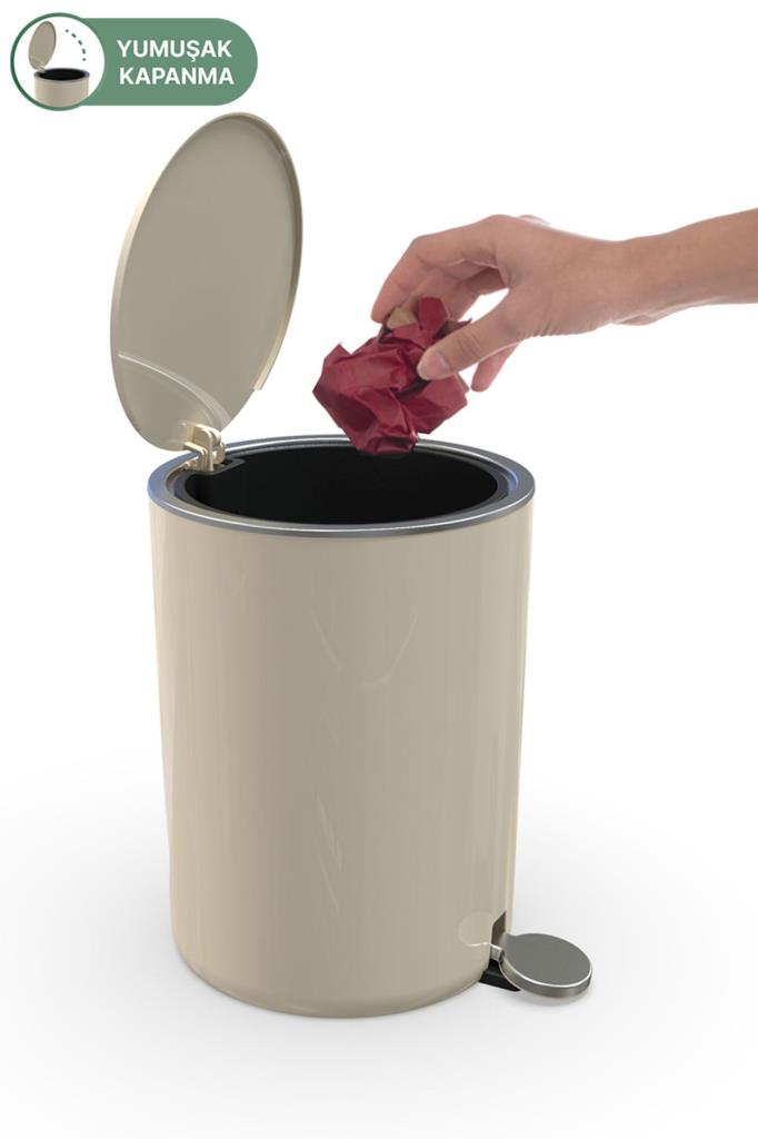 Prima Nova Lenox 5 Lt Pedallı Banyo Mutfak Ofis Çöp Kovası - Bej Outlet