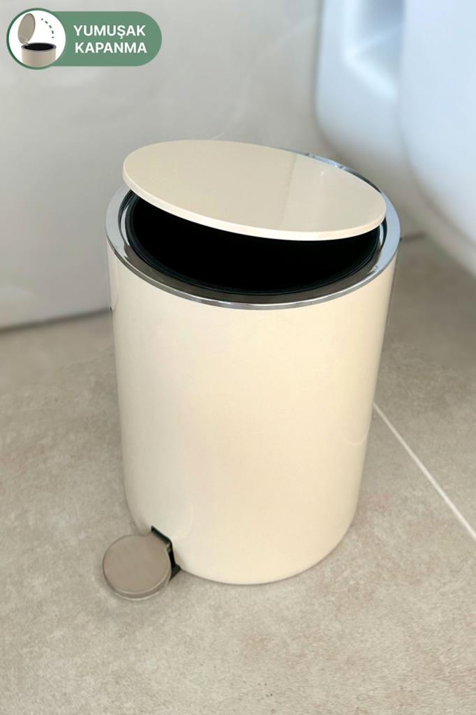 Prima Nova Lenox 5 Lt Pedallı Banyo Mutfak Ofis Çöp Kovası - Bej Outlet