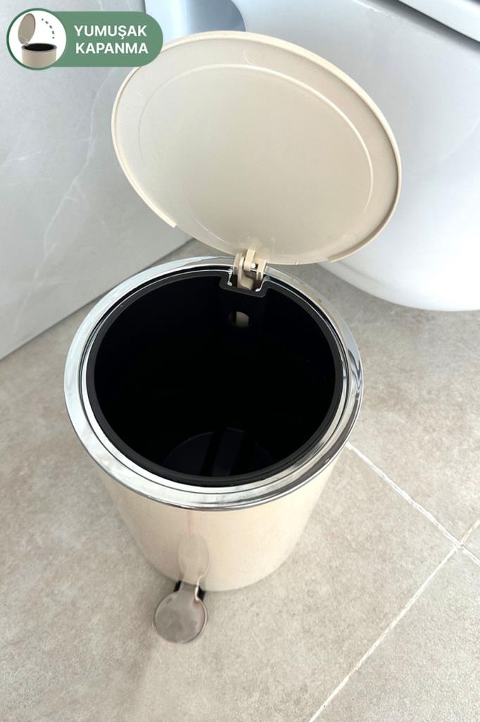 Prima Nova Lenox 5 Lt Pedallı Banyo Mutfak Ofis Çöp Kovası - Bej Outlet