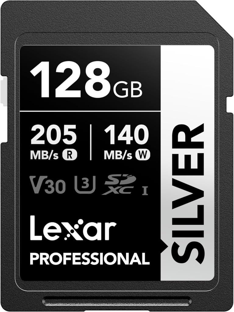 Lexar Profesyonel SILVER SD Kart 128 GB, 205 MB/s'ye Kadar Okuma, 140 MB/s Yazma, SD3.0, V30, U3, C10 SDXC Kart, DSLR, Kameralar, Profesyonel Fotoğrafçı, Kamera, Meraklısı için UHS-I SD Hafıza Kartı Outlet