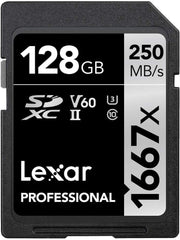 Lexar Professional 1667x SD Kart 128 GB, SDXC UHS-II Bellek Kartı, 250 MB/s'ye kadar Okuma, 120 MB/s'ye kadar Yazma, Sınıf 10, U3, V60, SD için Profesyonel Fotoğrafçı, Videografer (LSD128CB1667) Outlet