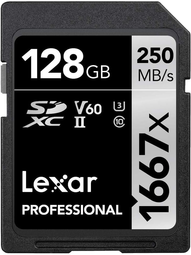 Lexar Professional 1667x SD Kart 128 GB, SDXC UHS-II Bellek Kartı, 250 MB/s'ye kadar Okuma, 120 MB/s'ye kadar Yazma, Sınıf 10, U3, V60, SD için Profesyonel Fotoğrafçı, Videografer (LSD128CB1667) Outlet