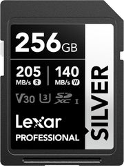 Lexar Profesyonel SILVER SD Kart 256 GB, 205 MB/s'ye Kadar Okuma, 140MB/s Yazma, SDXC UHS-I Hafıza Kartı, Sınıf 10, U3, V30, Profesyonel Fotoğrafçılar için SD Kart, Videografçılar, Meraklılar Outlet