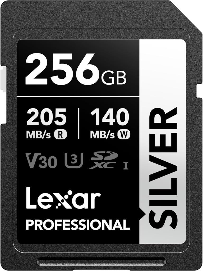 Lexar Profesyonel SILVER SD Kart 256 GB, 205 MB/s'ye Kadar Okuma, 140MB/s Yazma, SDXC UHS-I Hafıza Kartı, Sınıf 10, U3, V30, Profesyonel Fotoğrafçılar için SD Kart, Videografçılar, Meraklılar Outlet