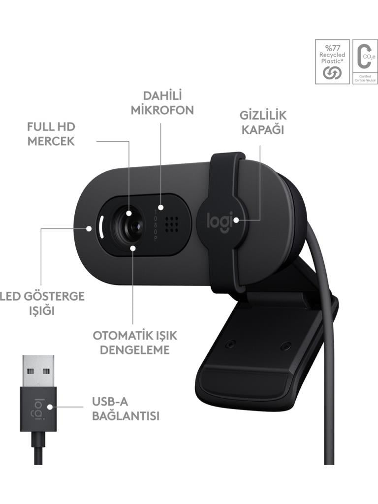Logitech Brio 100 Siyah Full HD 1080P Mikrofonlu Webcam Teşhir