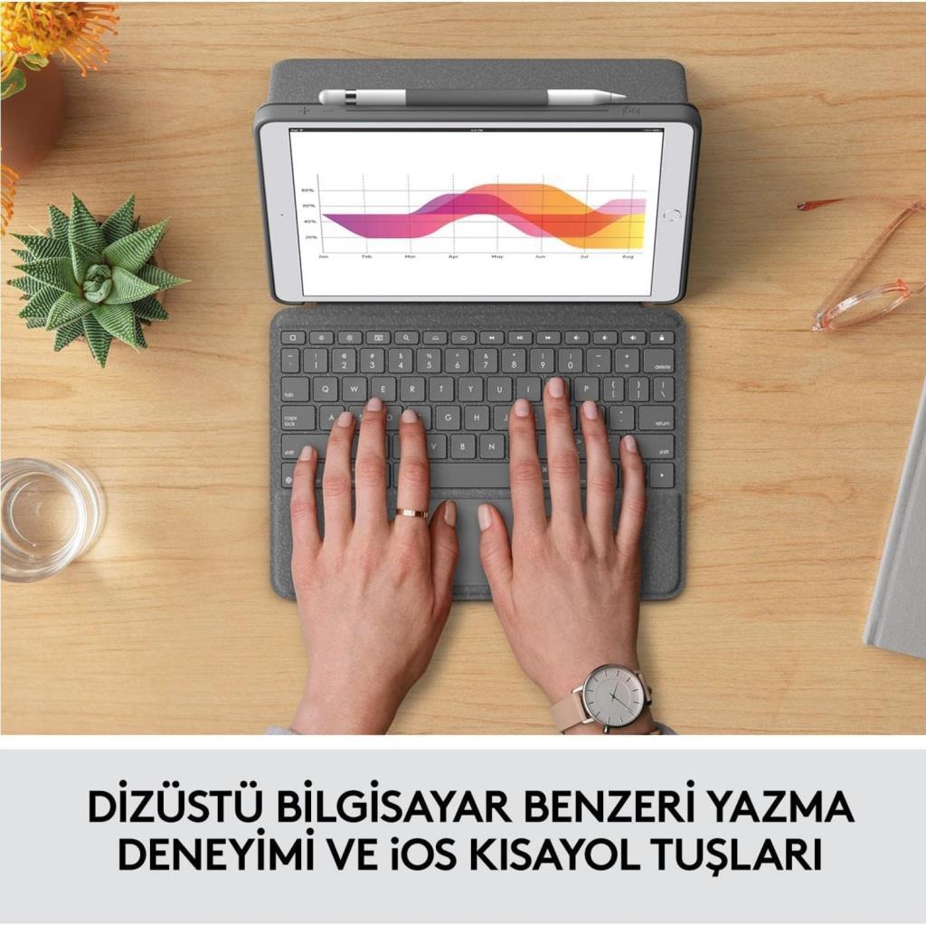 LOGITECH COMBO TOUCH DOKUNMATİK PANELLİ KLAVYELİ KILIF GRİ IPAD PRO 12.9 INC 5. GEN. 920-010186 - Teşhir