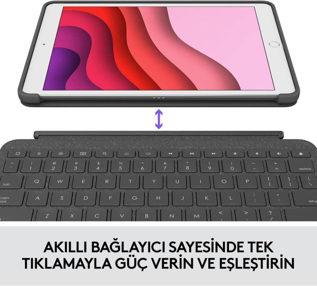 LOGITECH COMBO TOUCH DOKUNMATİK PANELLİ KLAVYELİ KILIF GRİ IPAD PRO 12.9 INC 5. GEN. 920-010186 - Teşhir